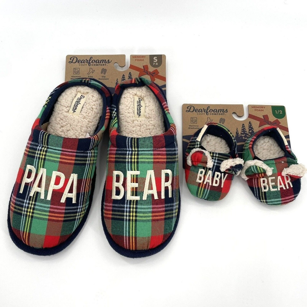 Papa bear and Baby Bear Matching Slippers 7/8 Men’s 1/2 Baby Size Dearfoams